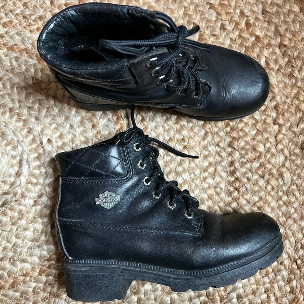 Harley Davidson chunky black leather boots